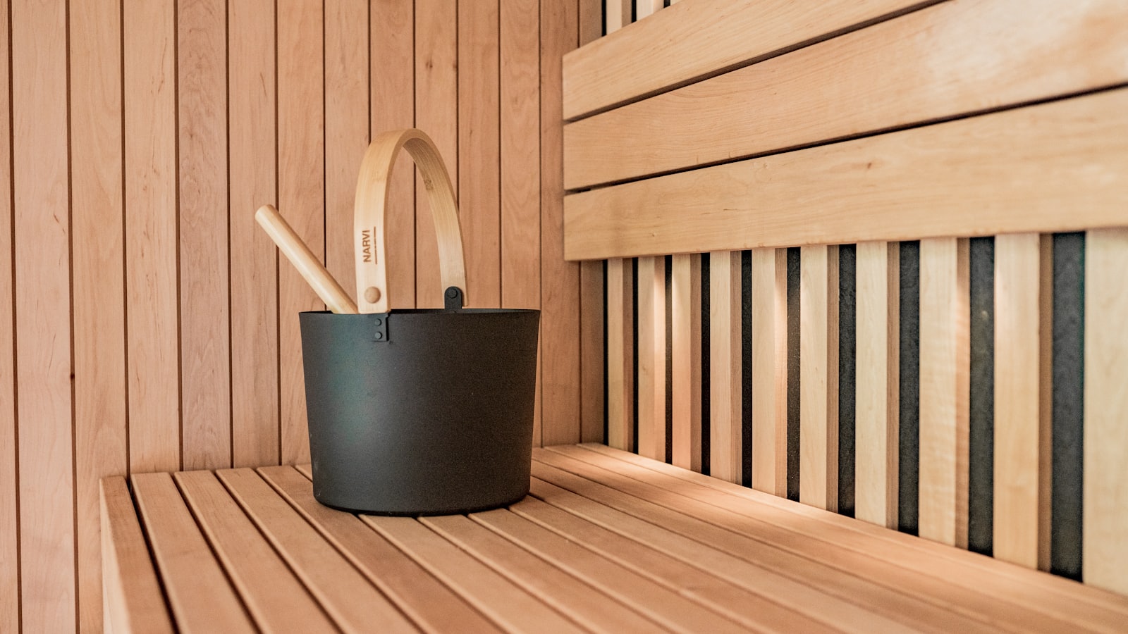 Wooden outdoor-style sauna cabin