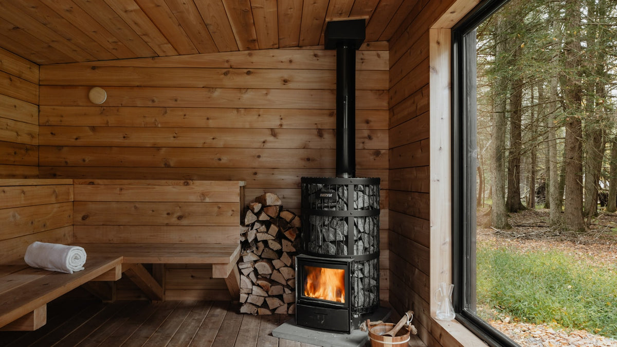 Wooden sauna cabin interior