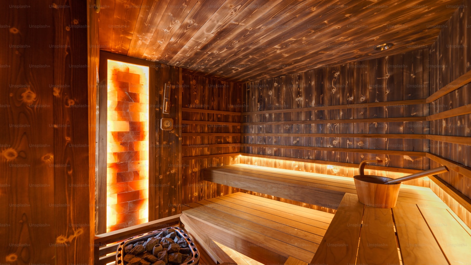 Empty wooden sauna room