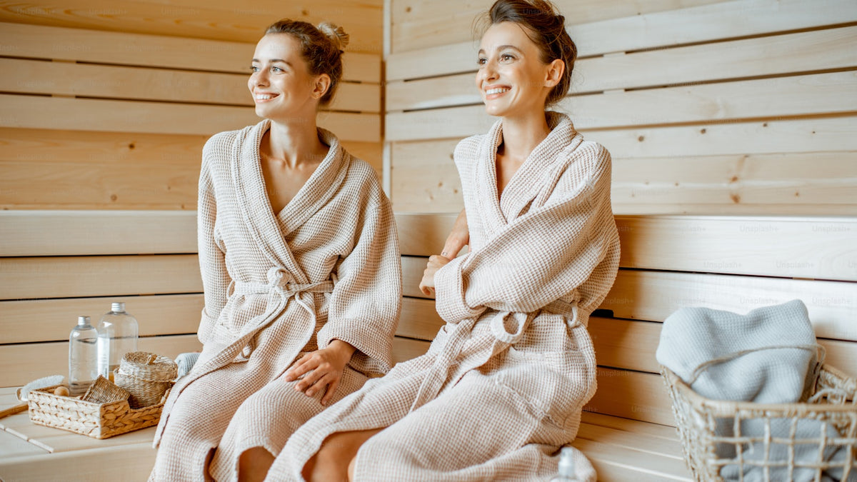 Two people relaxing in a luxury sauna