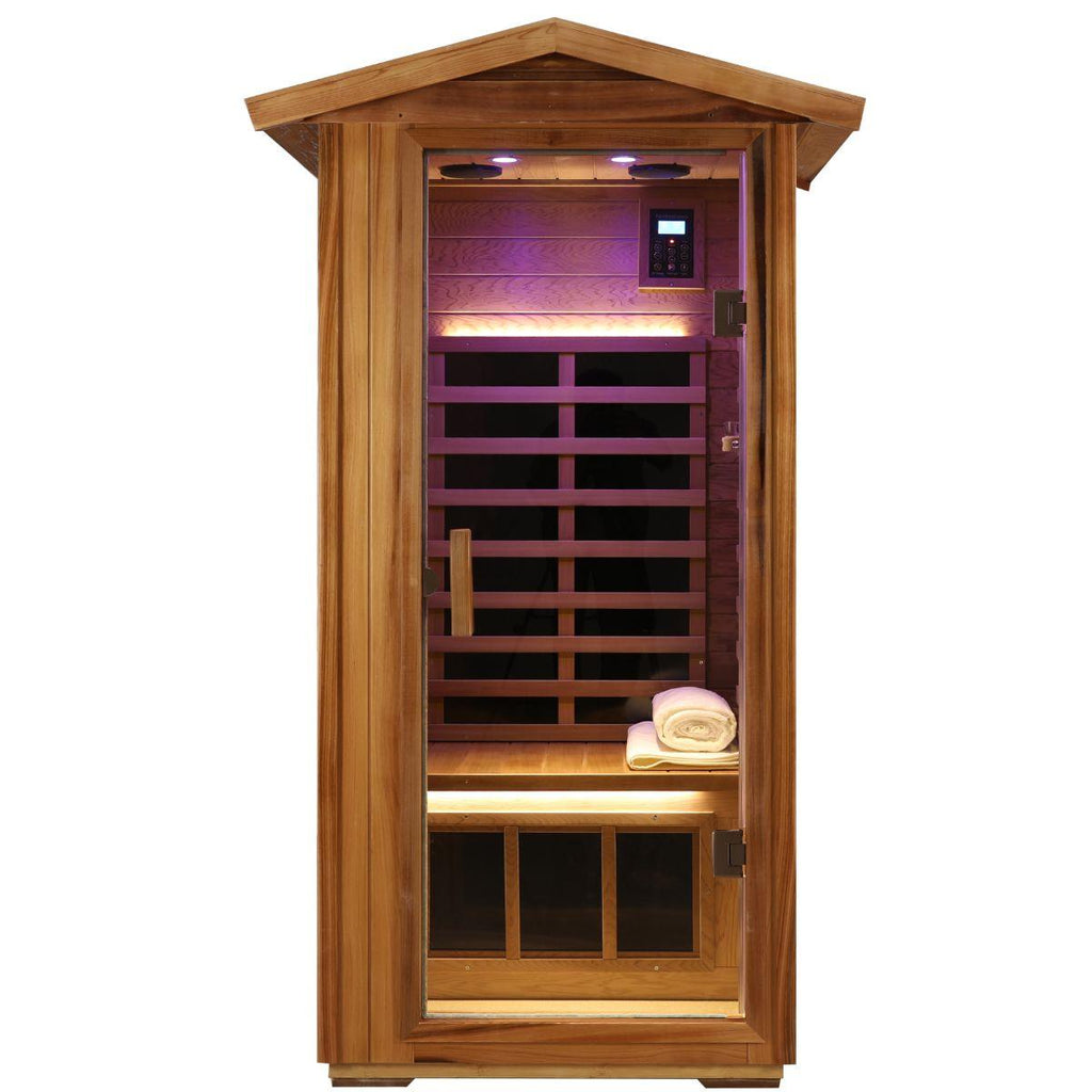 Wearwell-901VR 1 Person Outdoor Ultra-Low EMF Far Infrared Sauna in Red Cedar | Nature's Art, Noble Enjoyment