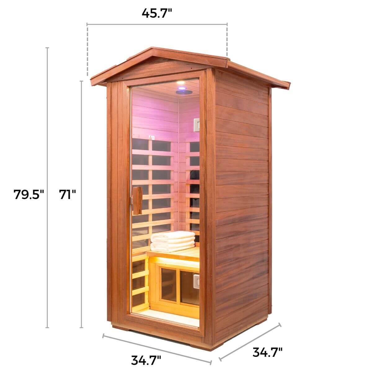 Wearwell-901VT 1 Person Outdoor Ultra-Low EMF Far Infrared Sauna in Mahogany | Strong Weather Resistance