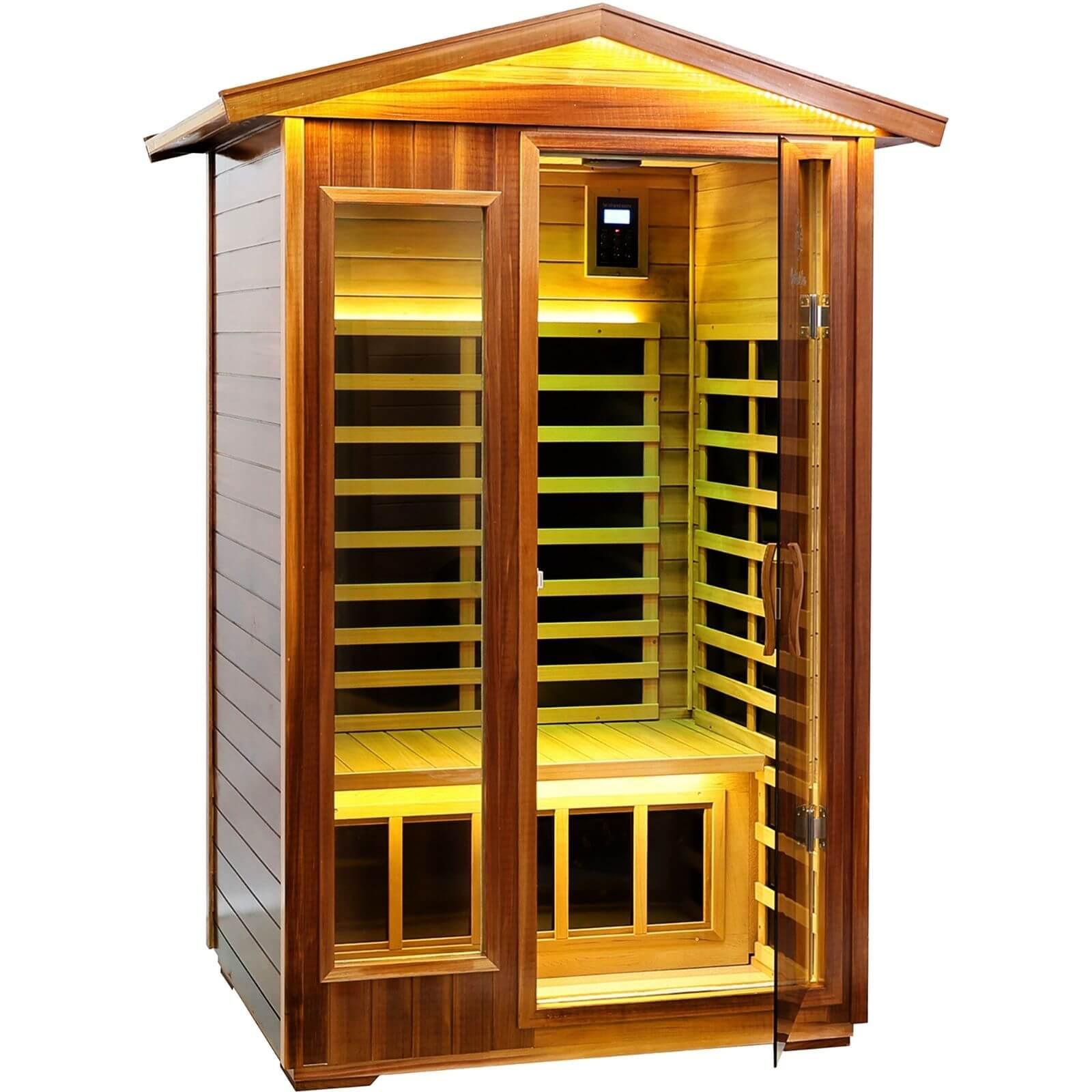 Wearwell-902VR 2 Person Outdoor Ultra-Low EMF Far Infrared Sauna in Red Cedar | Nature's Art, Noble Enjoyment | Value Sale