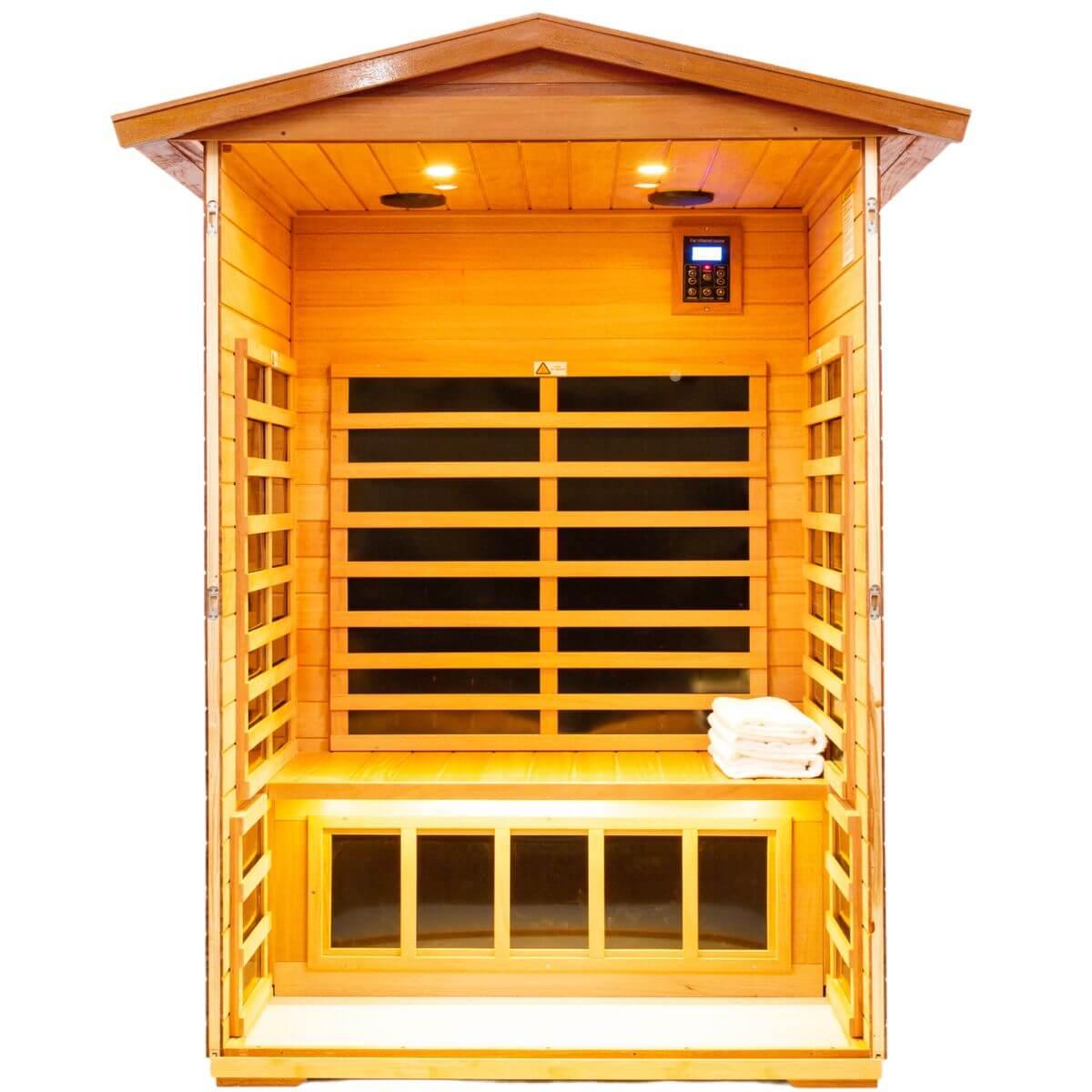 Wearwell-902VT 2 Person Outdoor Ultra-Low EMF Far Infrared Sauna in Mahogany | Value Sale