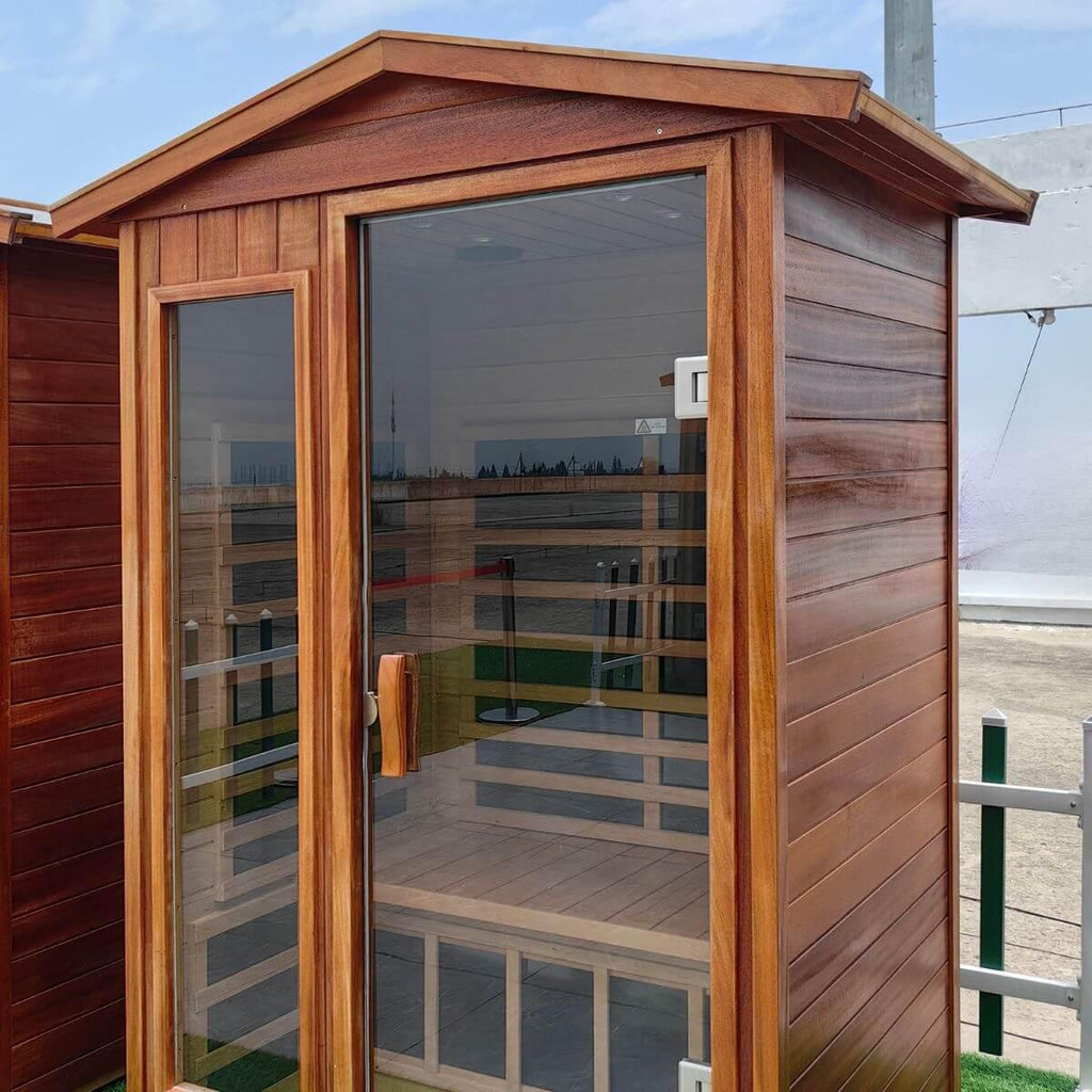 Wearwell-902VT 2 Person Outdoor Ultra-Low EMF Far Infrared Sauna in Mahogany | Value Sale