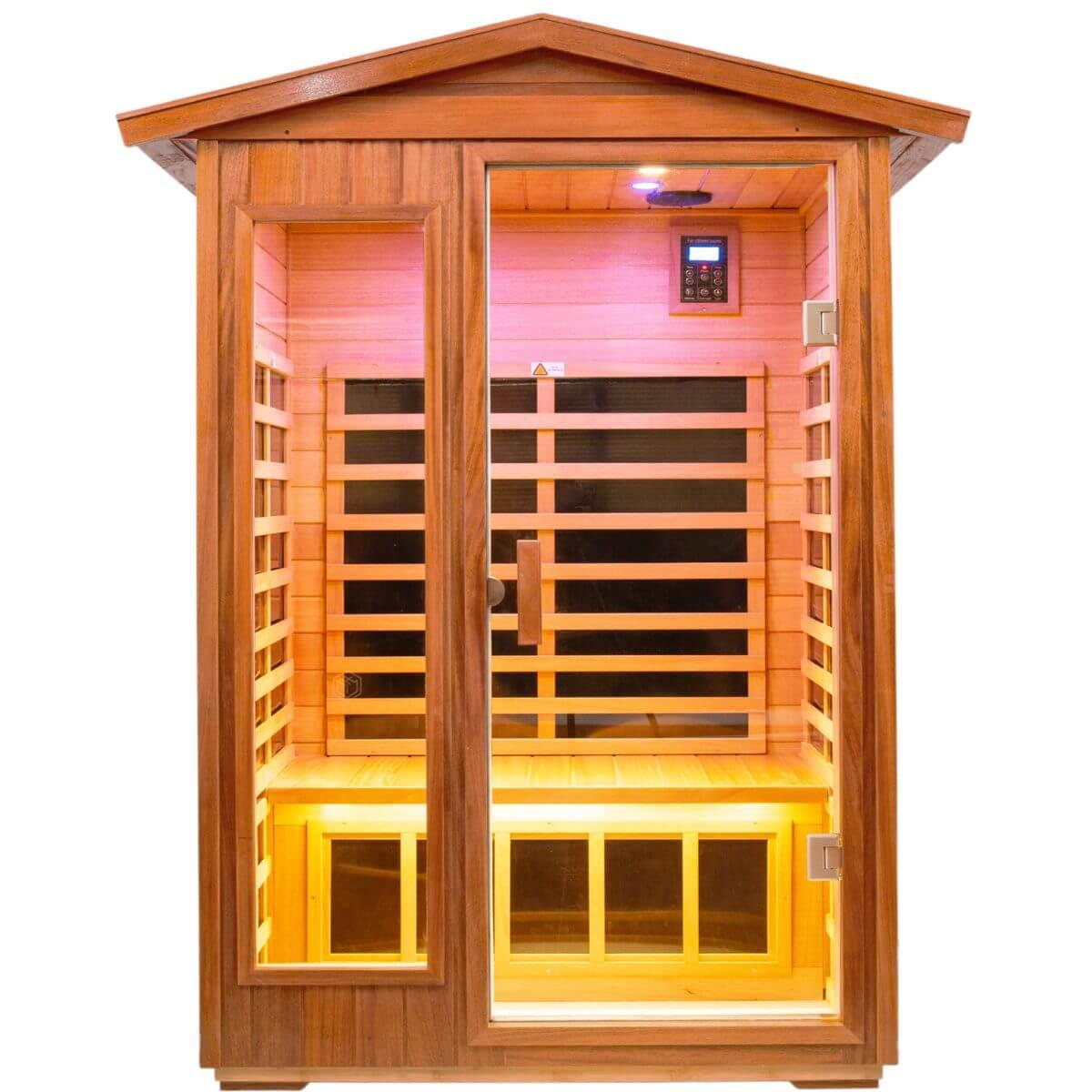 Wearwell-902VT 2 Person Outdoor Ultra-Low EMF Far Infrared Sauna in Mahogany | Value Sale