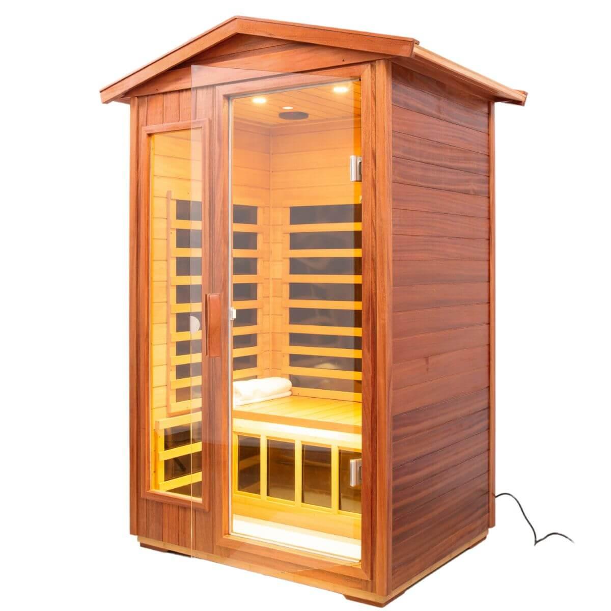 Wearwell-902VT 2 Person Outdoor Ultra-Low EMF Far Infrared Sauna in Mahogany | Value Sale